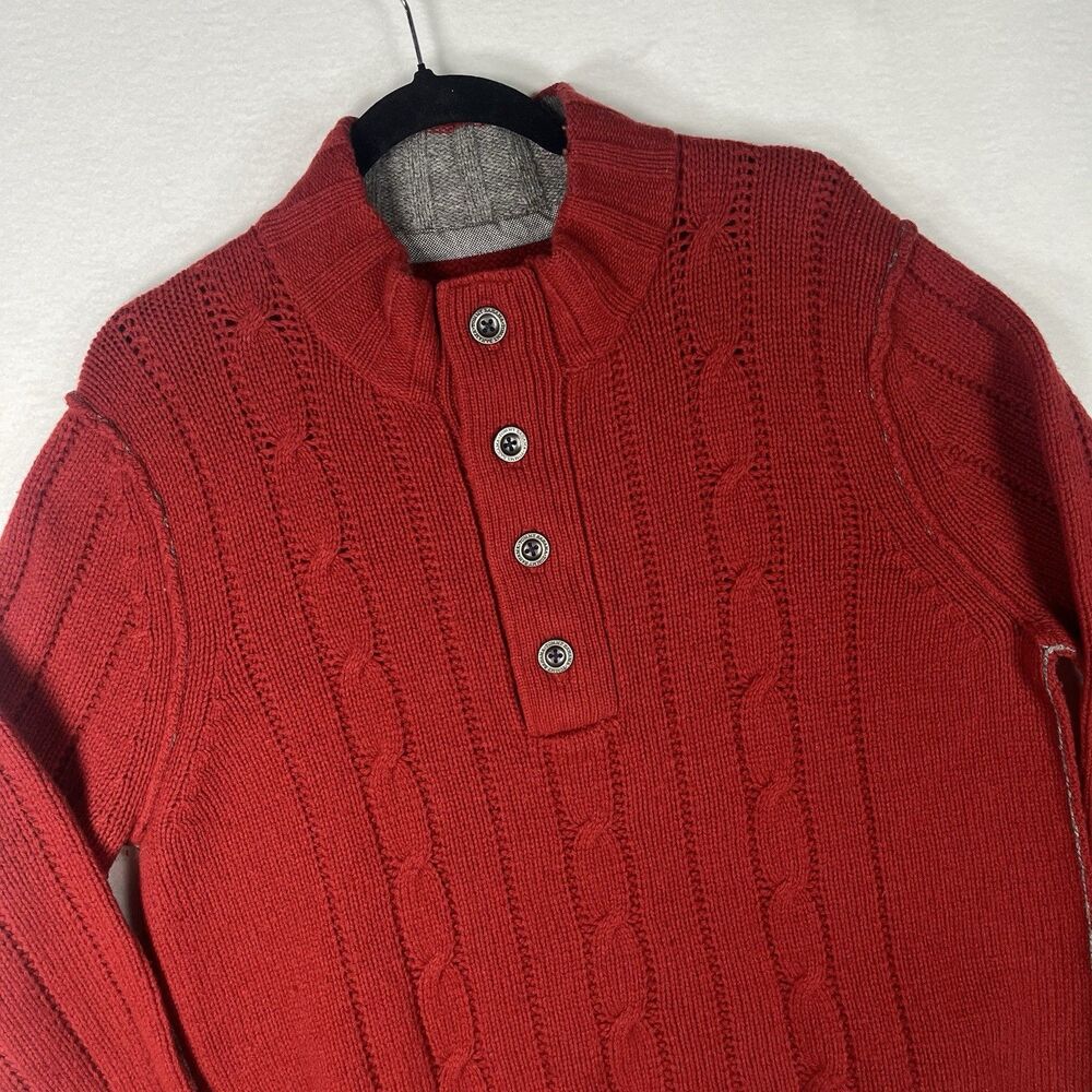 Tommy Bahama Sweater Mens M Red Lambswool Blend Cable Knit Button Mock Neck M